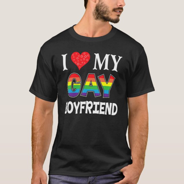Camiseta Me Encanta Mi Novio Gay Lgbt Lesbian Rainbow Orgul (Anverso)
