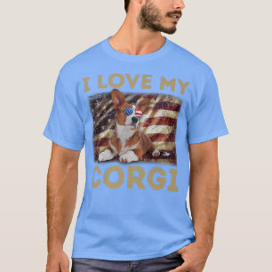 Camiseta Me Encanta Mi Padre Corgi Mamá Bandera Americana P