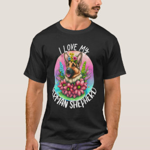 Camiseta Me Encanta Mi Pastor Alemán, Mamá De Perro Flores 