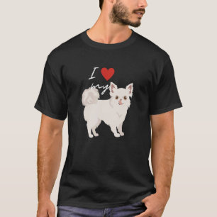 Camiseta Me encanta mi perro chihuahua de pelo largo blanco
