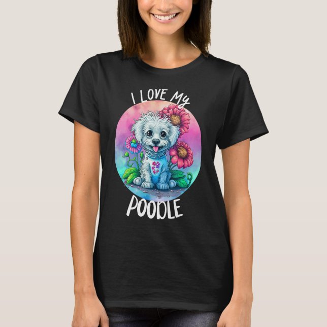 Camiseta Me Encanta Mi Perro De Carne Flores Flores Cachorr (Anverso)