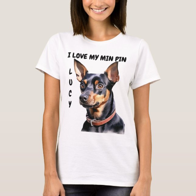 CAMISETA ME ENCANTA MI PERRO DE PINCHER NEGRO Y DE TÁN (Anverso)