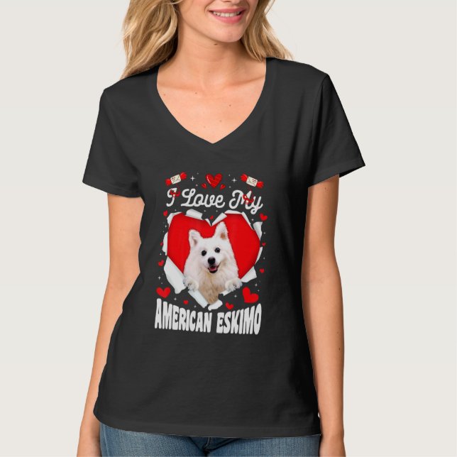 Camiseta Me encanta mi perro de San Valentín esquimal estad (Anverso)