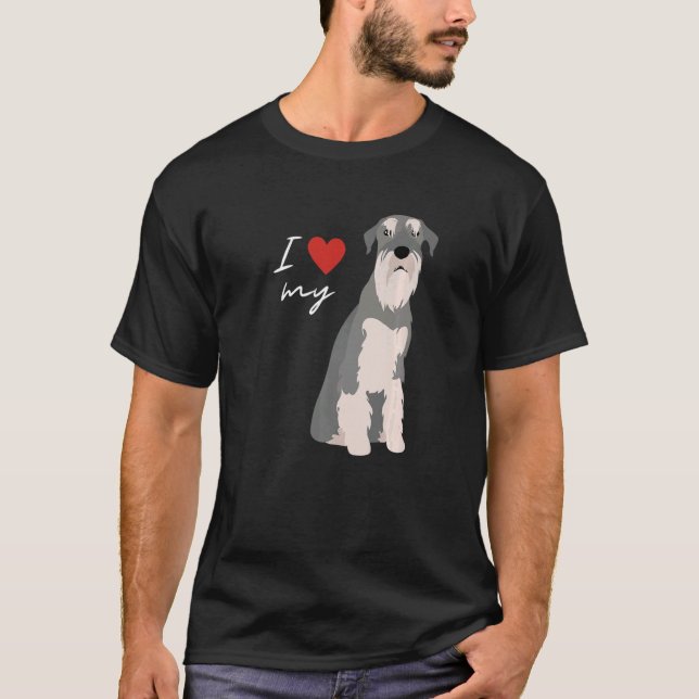 Camiseta Me encanta mi perro de Schnauzer gris y blanco (Anverso)