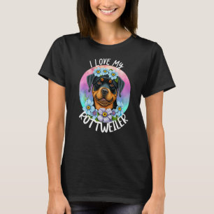 Camiseta Me Encanta Mi Perro Rottweiler Mamá Flores Cachorr