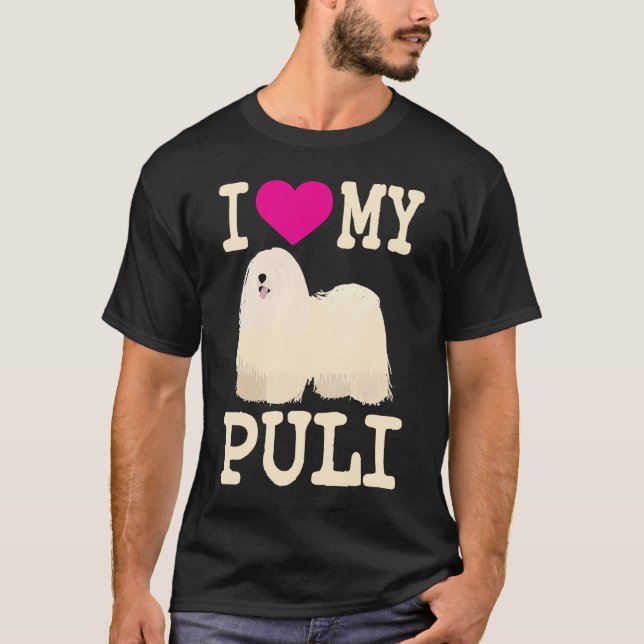 Camiseta Me encanta mi puli lindo húngaro puli perro enreja (Anverso)