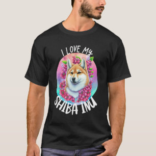 Camiseta Me Encanta Mi Shiba Inu Perro Mamá Flores Cúpicas 