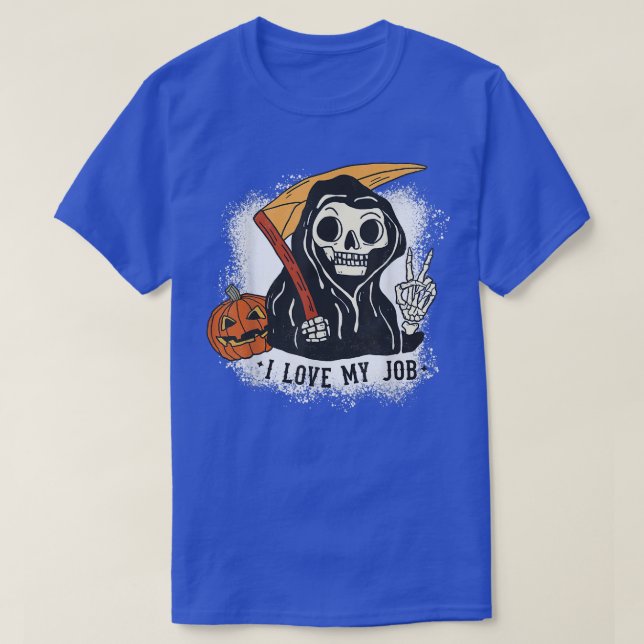 Camiseta Me Encanta Mi Trabajo Groovy Reaper Halloween Cost (Diseño del anverso)