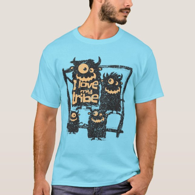 Camiseta Me encanta mi tribu Funny Monster Family Halloween (Anverso)