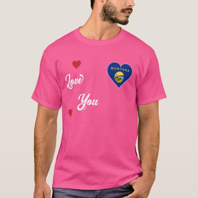 Camiseta Me encanta Montana USA con la bandera de Montana e (Anverso)