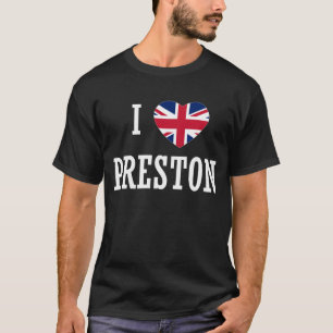 Camiseta Me encanta Preston England Unión Jack Flag Heart E