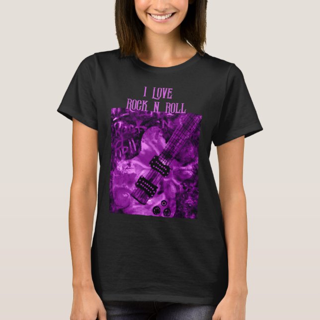 Camiseta Me encanta Rock N Roll Electric Guitarra Pintando  (Anverso)