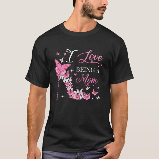 Camiseta Me encanta ser mamá, mariposas de tacón alto, el d (Anverso)
