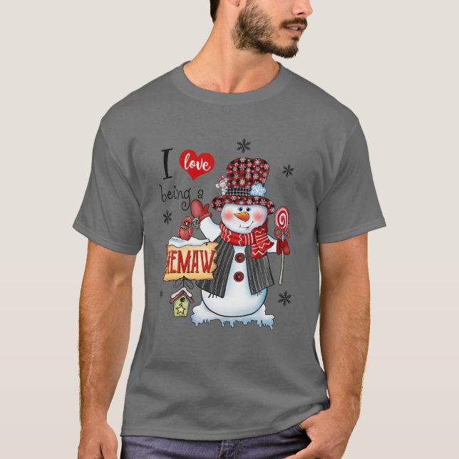 Camiseta Me Encanta Ser Memaw Snowman Navidades Red Plaid G (Anverso)