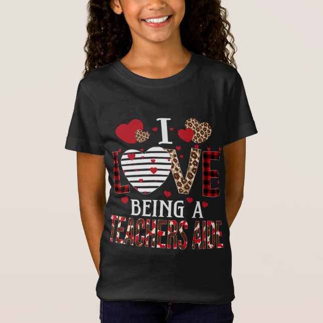 Camiseta Me Encanta Ser Un Maestro Aide Red Plaid Hearts Va (Anverso)