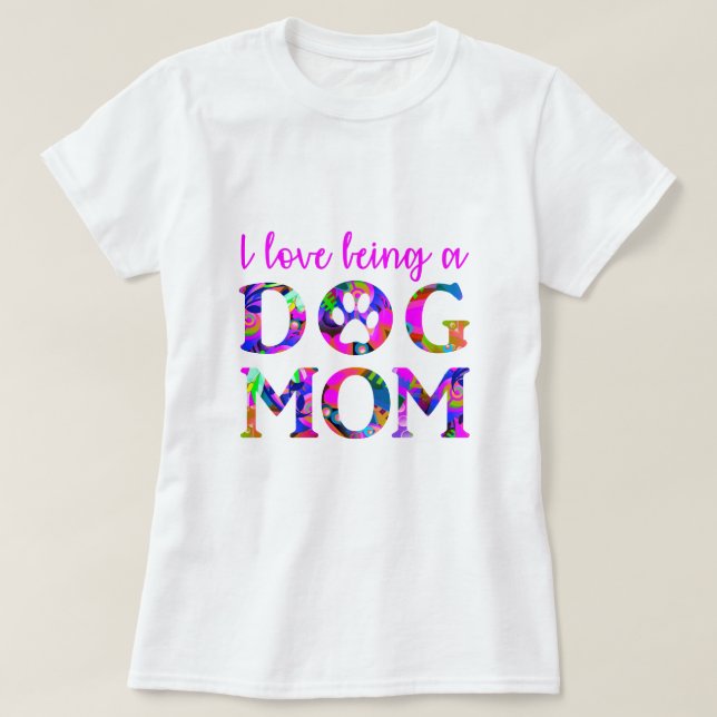 Camiseta Me encanta ser una "Mamá Perro" Floral Text White (Diseño del anverso)