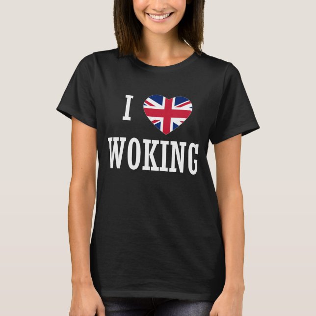 Camiseta Me encanta Woking England Unión Jack Flag Heart En (Anverso)