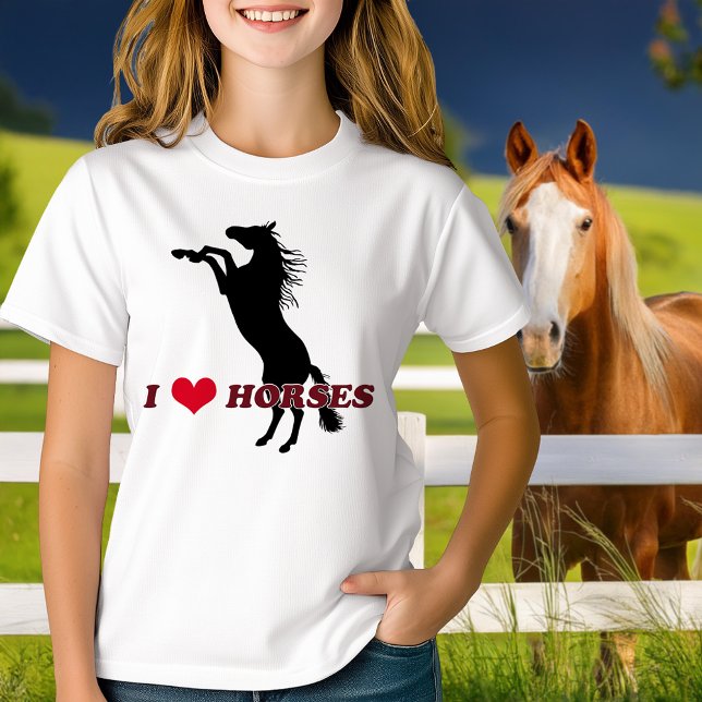 Camiseta Me Encantan Los Caballos Que Crean Silhouette (I Heart Love Horses Rearing Silhouette T-Shirt)