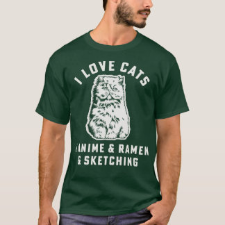 Camiseta Me encantan los gatos Ramen Esbozando al gato Mamá