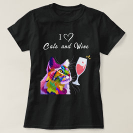 Camiseta Me encantan los gatos y el vino el arte pop modern