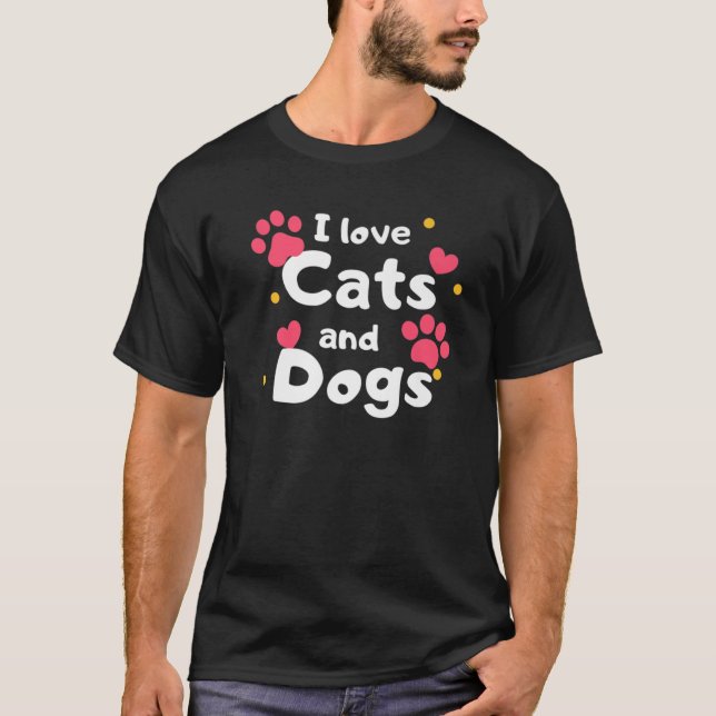 Camiseta Me Encantan Los Gatos Y Perros, Mascotas (Anverso)