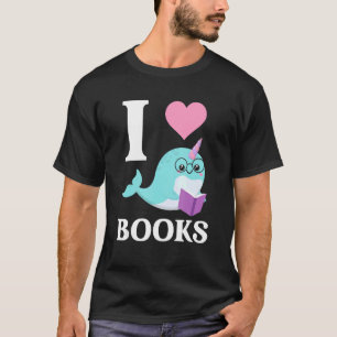 Camiseta Me encantan los libros de Narwhal Unicornio, Chica