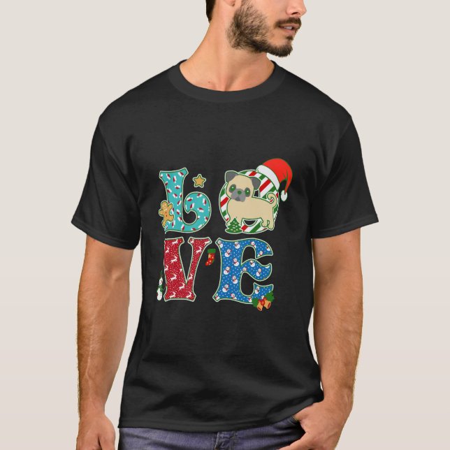 Camiseta Me encantan los Navidades de Perro Pug (Anverso)