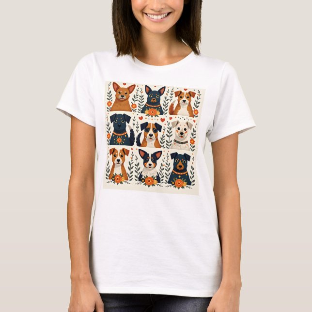 Camiseta Me encantan los perros - Estilo de arte folclórico (Anverso)
