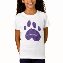 "¡Me encantan los perros!" Púrpura Paw Print
