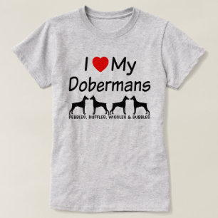 Camiseta Me encantan mis cuatro perros Doberman Pinscher
