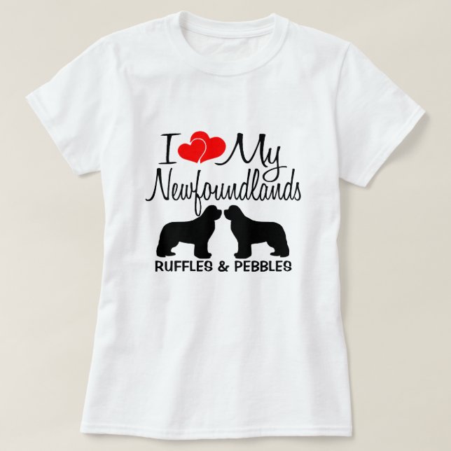 Camiseta Me encantan mis dos perros de Terranova (Diseño del anverso)