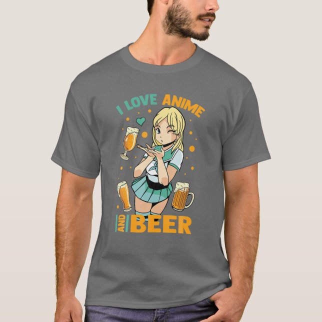 Camiseta Me Encanto Anime Y Cerveza - Cute Kawaii - Manga O (Anverso)
