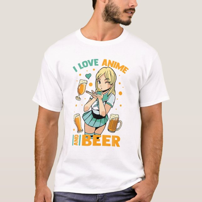 Camiseta Me Encanto Anime Y Cerveza - Cute Kawaii - Manga O (Anverso)