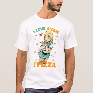 Camiseta Me Encanto Anime Y Pizza - Cute Kawaii - Manga Ota