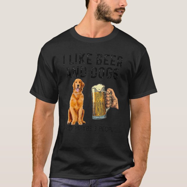 Camiseta Me Gusta Beber Cerveza Y Perros Golden Retriever (Anverso)