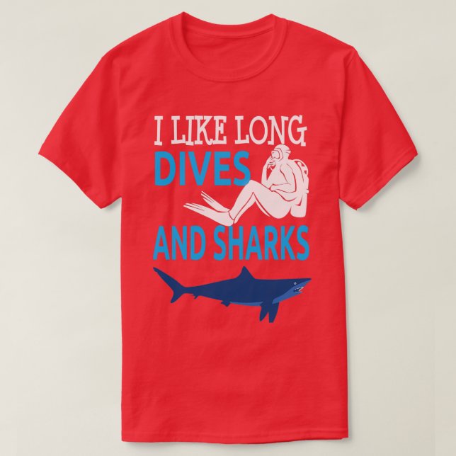 Camiseta Me Gusta El Buceo Largo Y Los Tiburones. (Diseño del anverso)