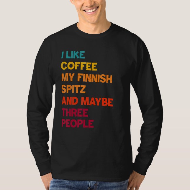 Camiseta Me gusta el café, mi spitz finlandés y quizás tres (Anverso)