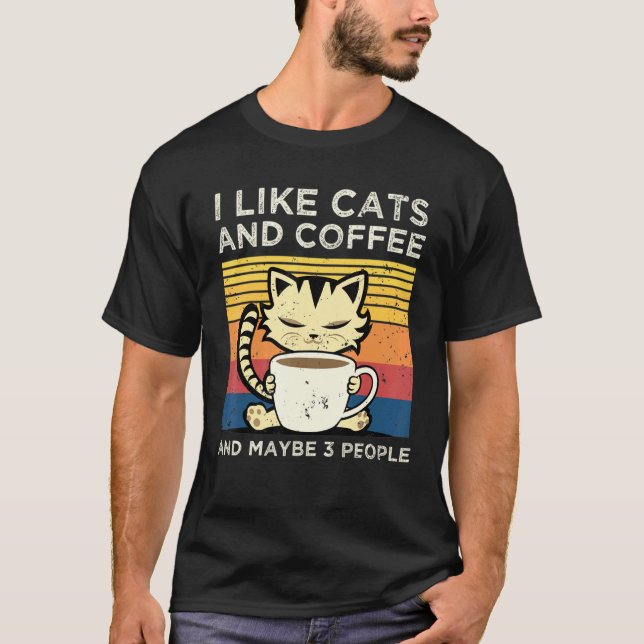 Camiseta Me Gusta El Café Y El Gato Y Quizá 3 Personas Masc (Anverso)