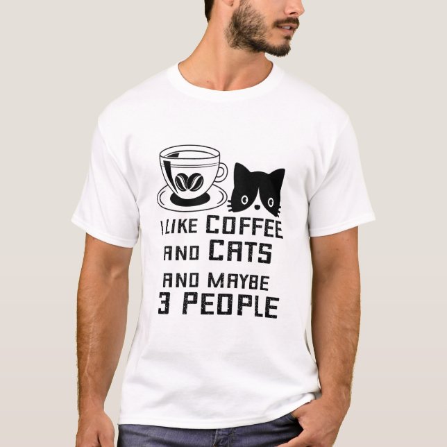 Camiseta Me gusta el café y los gatos y quizá 3 personas (Anverso)