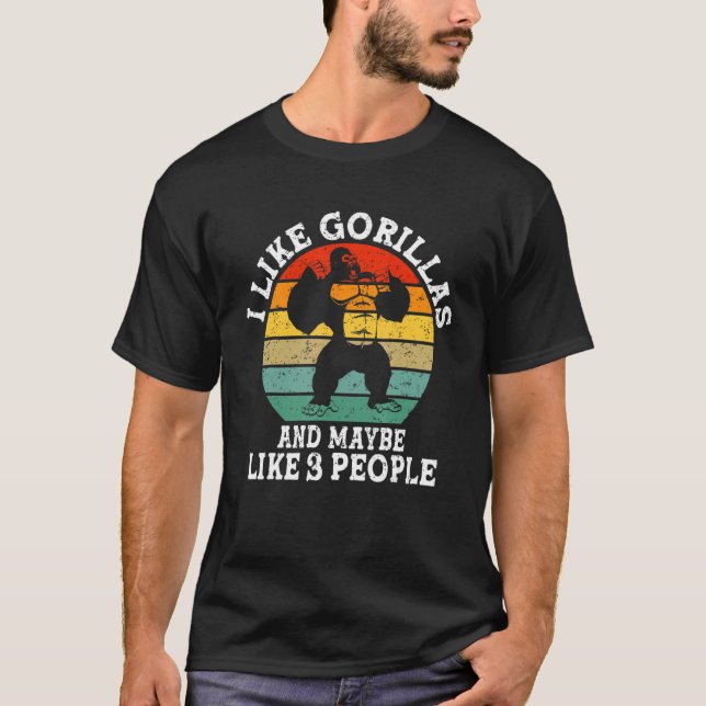 Camiseta Me Gusta El Gorila Y Quizá Como 3 Personas Retro V (Anverso)