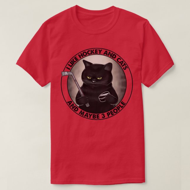 Camiseta Me gusta el hockey y el gato y quizás 3 regalos pa (Diseño del anverso)