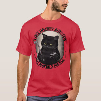 Camiseta Me gusta el hockey y el gato y quizás 3 regalos pa