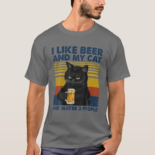 Camiseta Me Gusta La Cerveza Mi Gato Y Quizá 3 Personas Fun (Anverso)