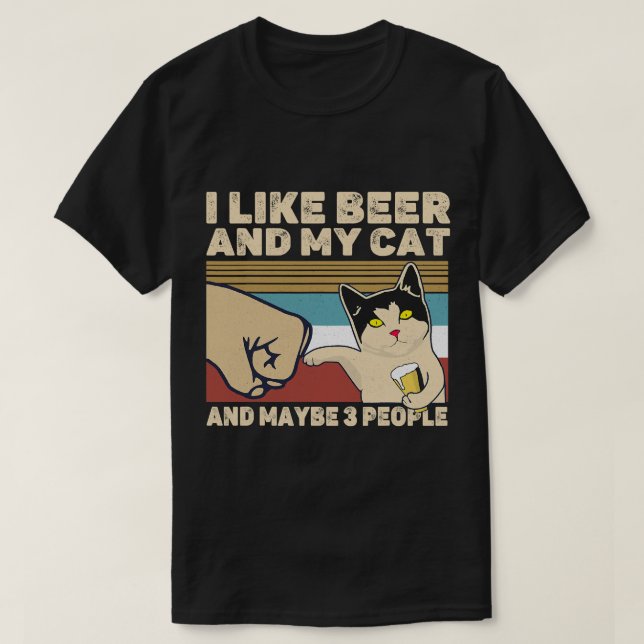 Camiseta Me Gusta La Cerveza Mi Gato Y Quizá 3 Personas Gra (Diseño del anverso)