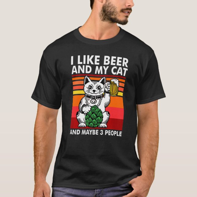 Camiseta Me Gusta La Cerveza Mi Gato Y Quizá 3 Personas Ret (Anverso)
