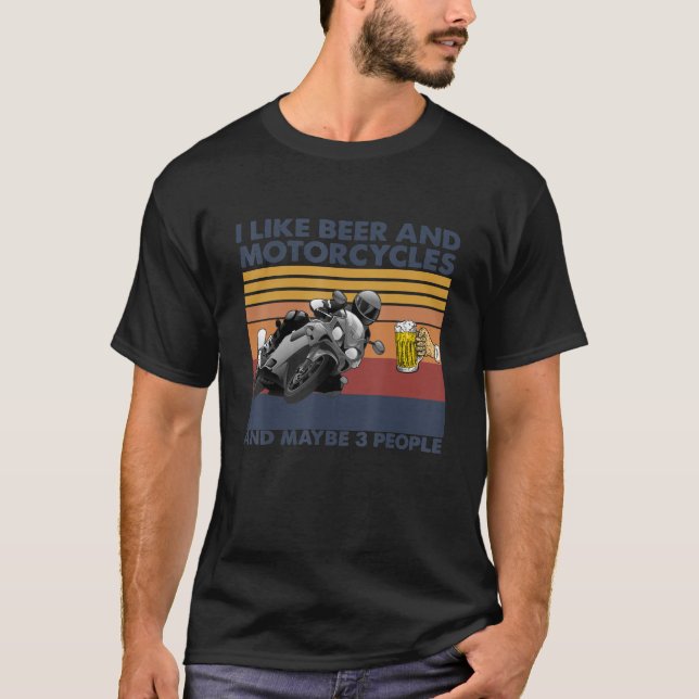Camiseta Me Gusta La Cerveza Y Las Motocicletas - Regalo De (Anverso)