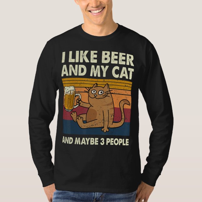 Camiseta Me Gusta La Cerveza Y Mi Gato Y Quizá A 3 Personas (Anverso)