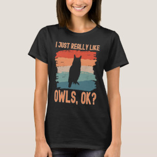 Camiseta Me Gusta Realmente Lechuzas Ok Owls Retro
