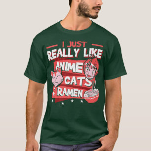 Camiseta Me Gusta Realmente Los Gatos De Anime Y Ramen Kawa