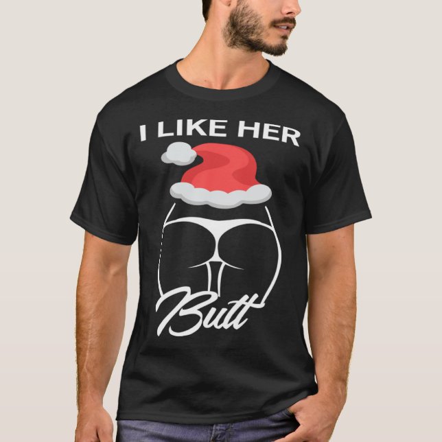 Camiseta Me Gusta Su Navidad De Barras Santa Parejas (Anverso)